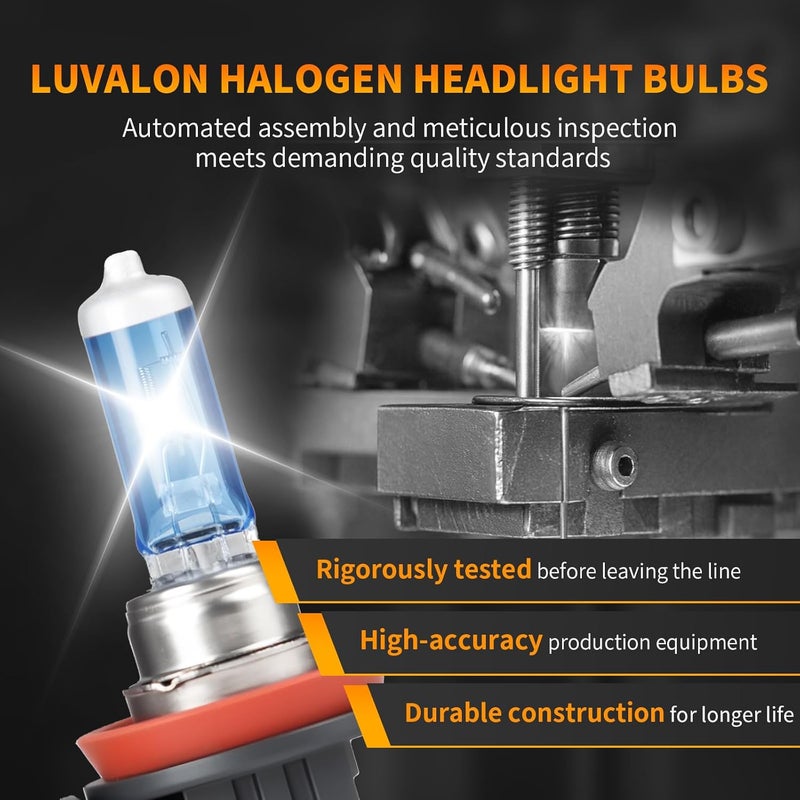 LUVALON Upgraded H11 Halogen Headlight Bulbs, 12V 55W H11 Headlight Bulbs, High Beam, Low Beam and Fog Light Replacement, Automotive Headlight Bulbs, High Performance, Super Bright, 2 Pack - Image 3
